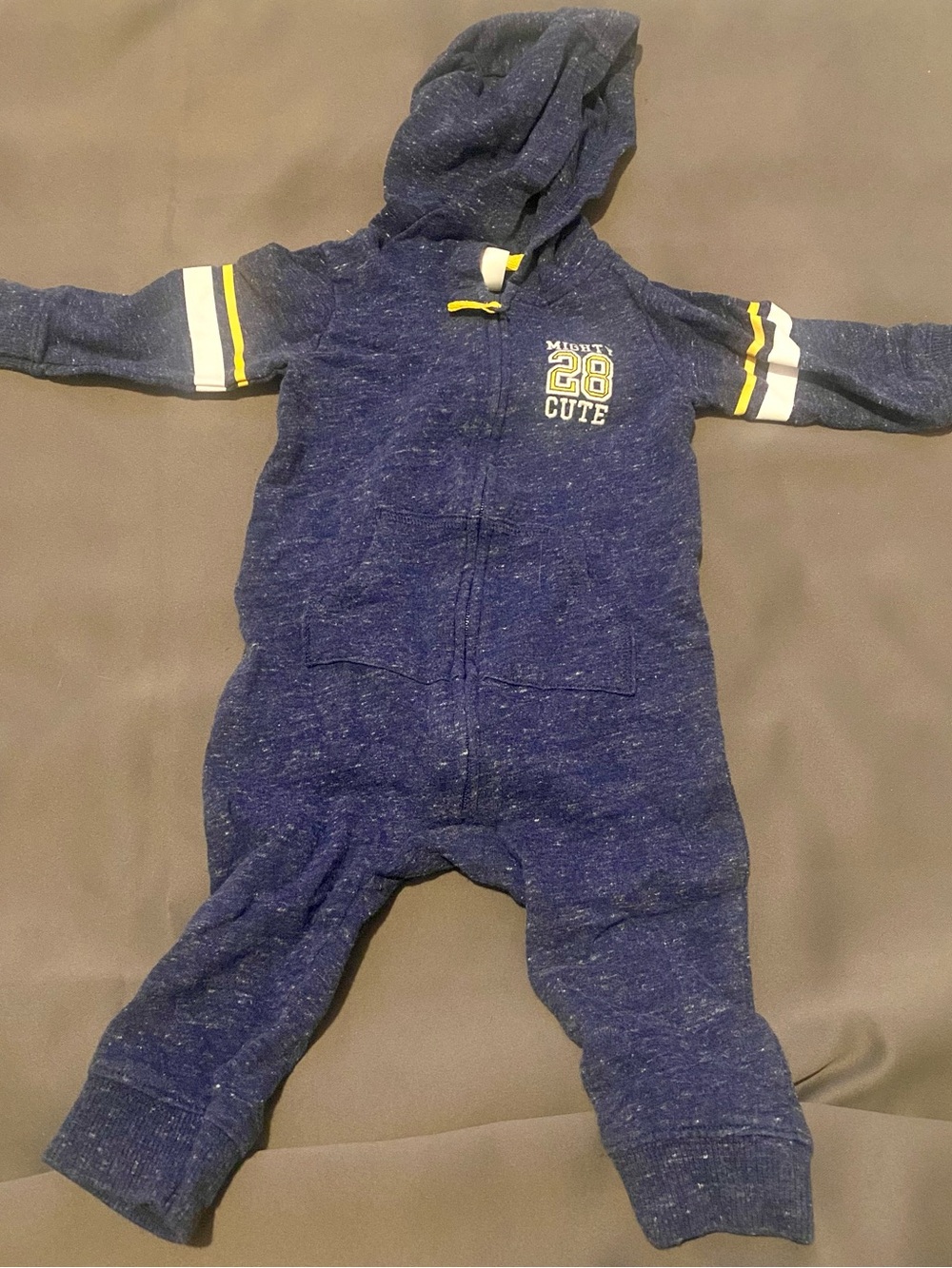Carter's Navy Hooded One-Piece with Yellow & White Sleeve Stripes